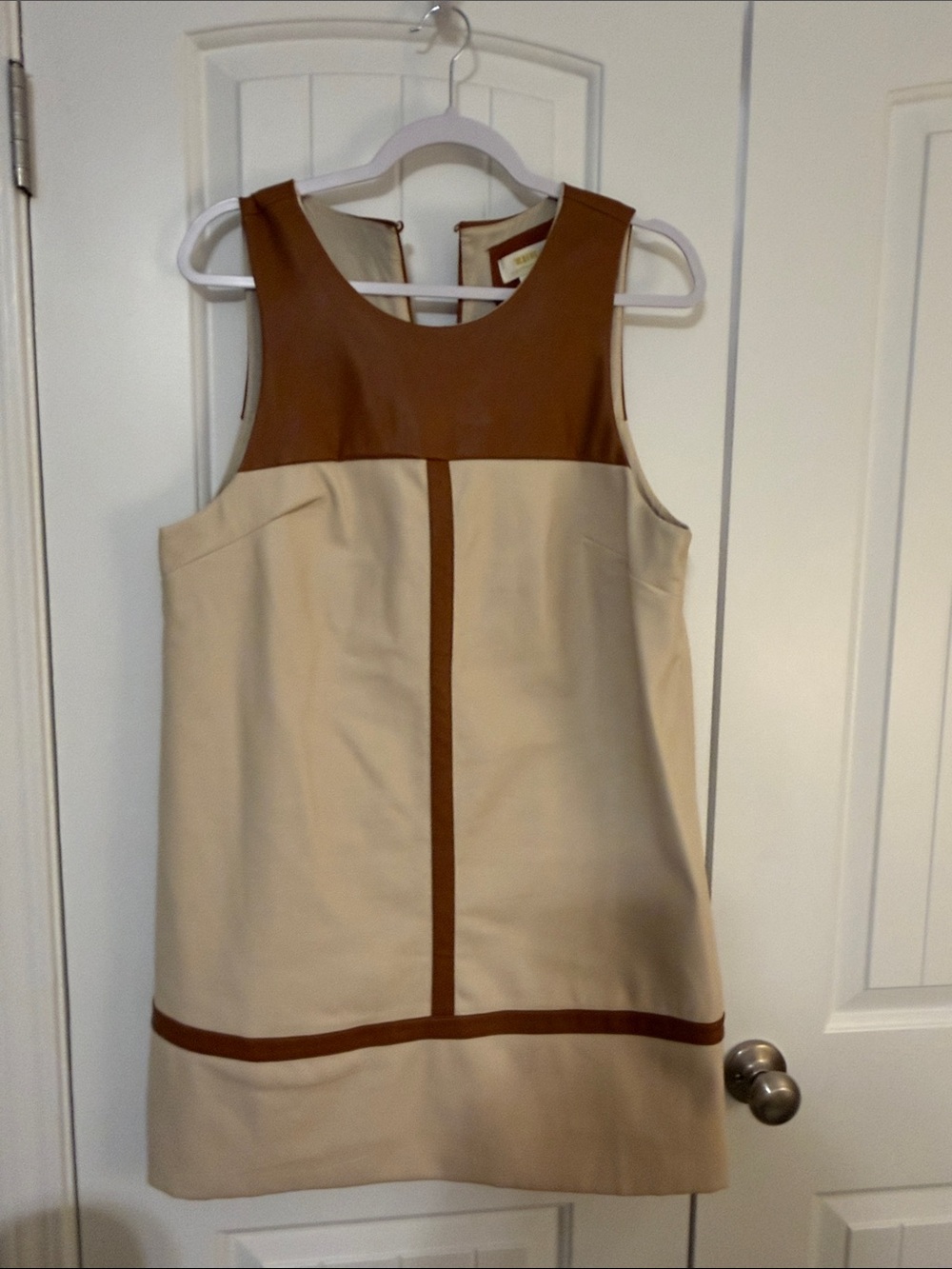 Anthropologie Cream and Brown Colorblock Sleeveless Shift Dress